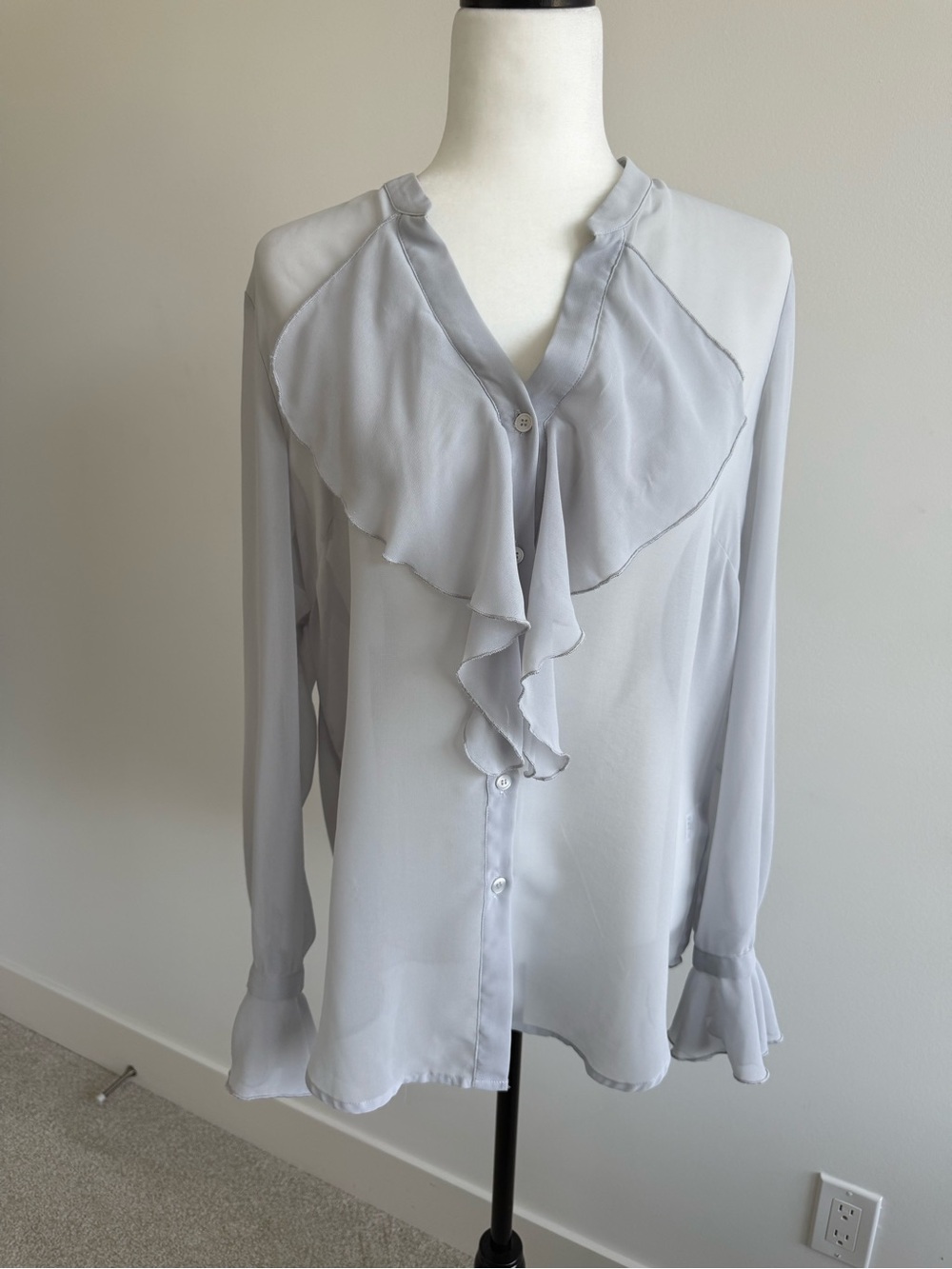 Iris Setlakwe Light Gray Ruffle-Front Blouse